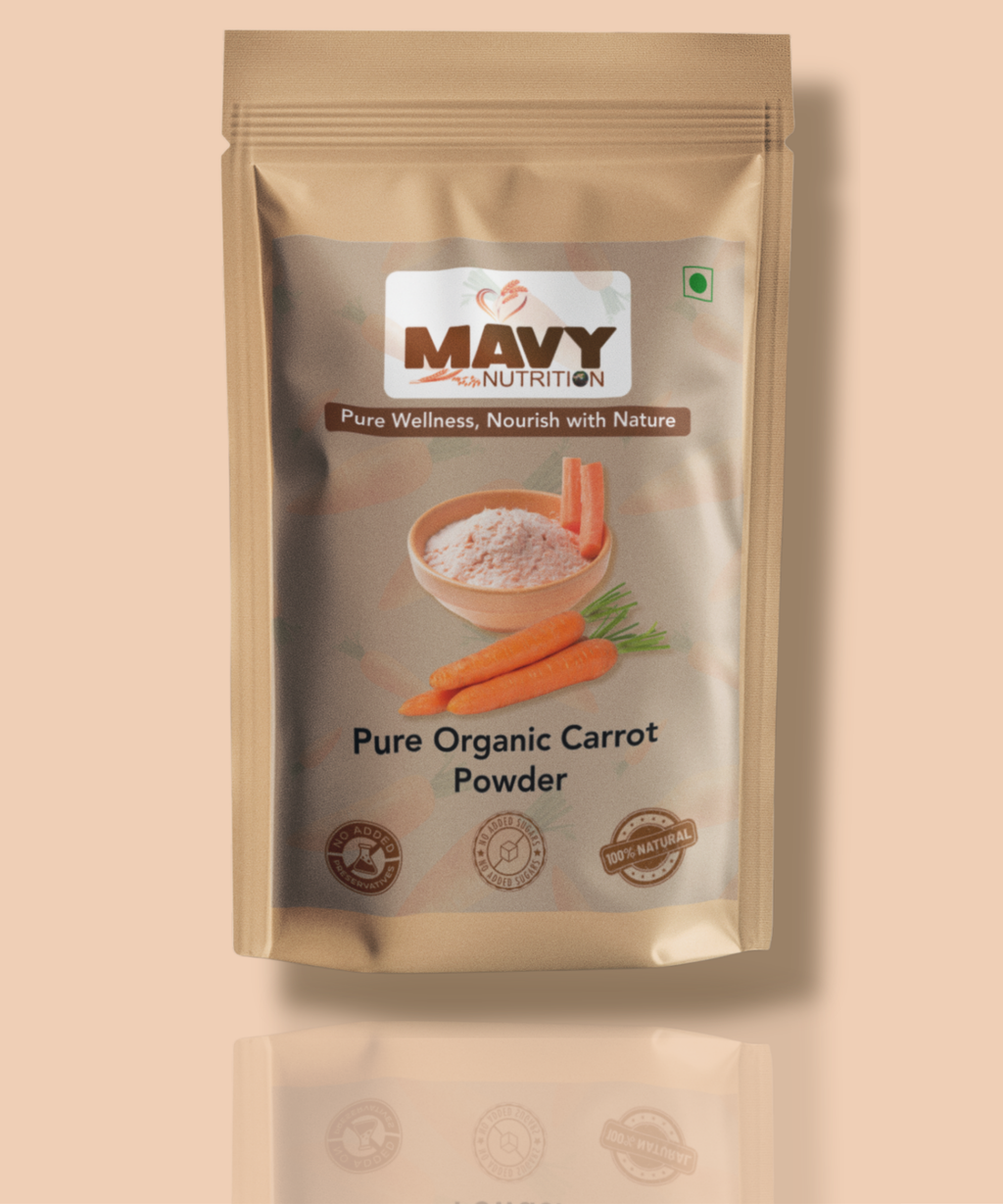 Mavy Nutrition Pure Organic Carrot Powder package on a beige background